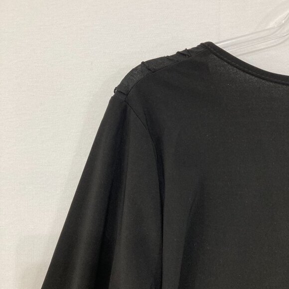 New Antthony Large Black Ruffle Textured Stretch Knit Long Sleeve Top Evening - Picture 9 of 10